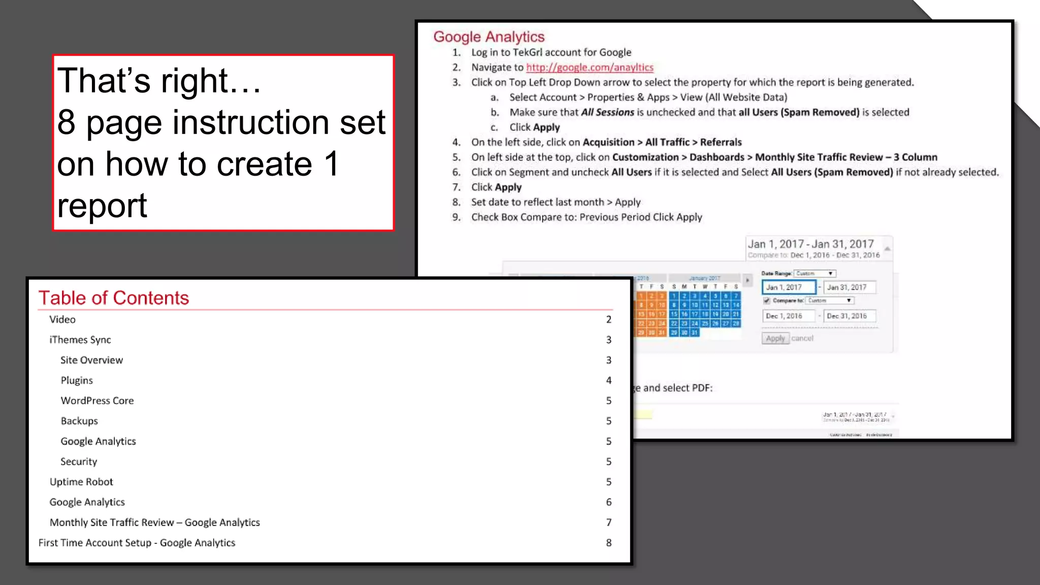 That’s right…
8 page instruction set
on how to create 1
report
 