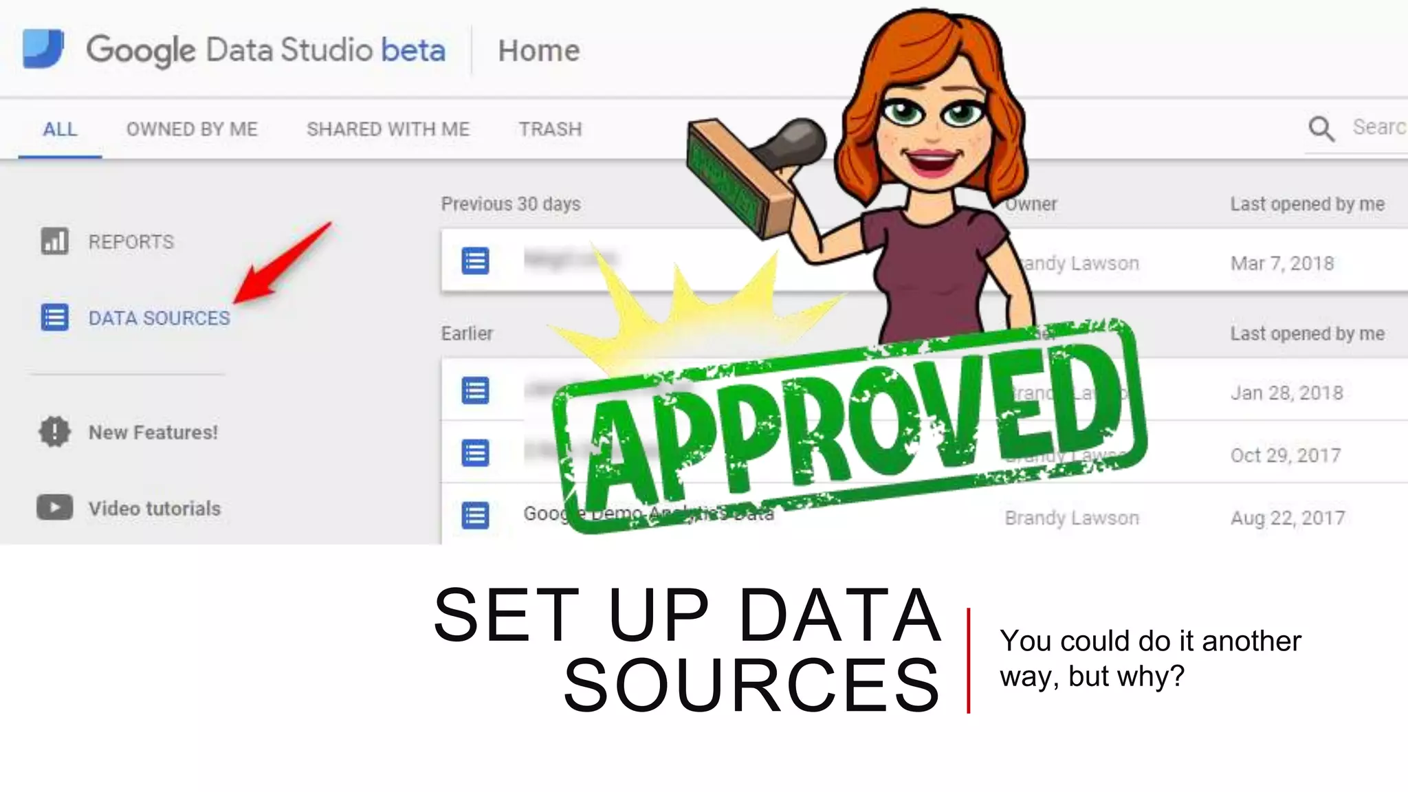 SET UP DATA
SOURCES
You could do it another
way, but why?
 