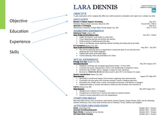 Objective
Education
Experience
Skills
 