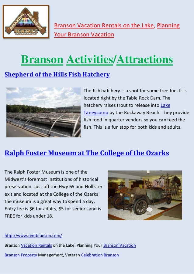 Branson Activities Attractions Rentals Cabins