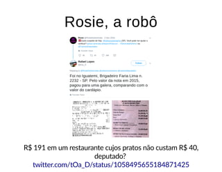 R$ 191 em um restaurante cujos pratos não custam R$ 40,
deputado?
Rosie, a robôRosie, a robô
twitter.com/tOa_D/status/1058495655184871425
 