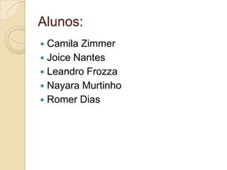 Alunos:
 Camila Zimmer
 Joice Nantes
 Leandro Frozza
 Nayara Murtinho
 Romer Dias
 