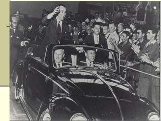 Planos audaciosos que necessitam de muito dinheiro; Construção de Brasília; Cria a SUDENE – queria a modernização do Nordeste (com o Sarney é p/ a seca dos coronéis); Abertura do K às empresas estrangeiras – automobilísticas pois representam modernidade; Aumento considerável de empréstimos; 