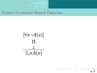 16/27
Introduction
Ecumenical Logic
One or Two negations?
Parting Thoughts
Prawitz Ecumenical Natural Deduction
16 / 27
 
