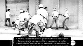 AI – 5 (símbolo da ditadura militar) – (1968 – 1979)
o O Deputado Federal Moreira Alves propôs o
boicote às celebrações de...