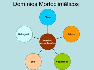 Domínios Morfoclimáticos
Hidrografia
Solo Vegetação
Relevo
Clima
Domínio
Morfoclimático
 