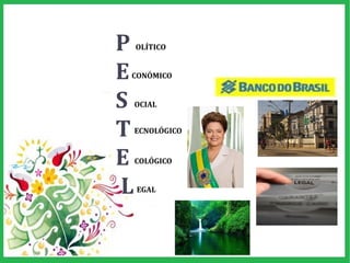 P
E
S
T
E
L
OLÍTICO
CONÓMICO
OCIAL
ECNOLÓGICO
COLÓGICO
EGAL
 