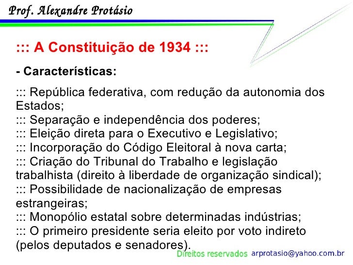 Quais Foram As Principais Características Da Constituição De 1934