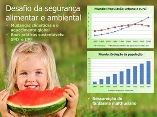  Mudanças climáticas e o
aquecimento global
 Boas práticas sustentáveis:
SPD e IlPF
 Ressureição do
fantasma malthusiano
Desafio da segurança
alimentar e ambiental
 