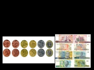 MOEDA
A moeda do Brasil é o real. Exiten moedas e billetes.
-Moedas: 10 centavos, 50 centavos, 1 real…
-Billete: 10 reais, 2 reais, 5 reais…
Agora imos a amosarvos unhas moedas e billetes do Brasil.
 