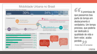 que passamos boa
parte do tempo em
deslocamento é
verdadeira. Um tempo
precioso, que poderia
ser dedicado à
qualidade de vida e
bem-estar, acaba
perdido
Christian Reed, CEO da Expertise
A premissa de
 