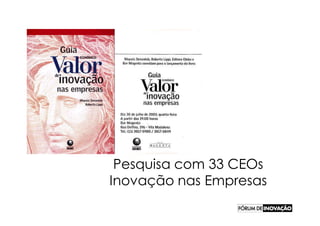Pesquisa com 33 CEOs
Inovação nas Empresas
 