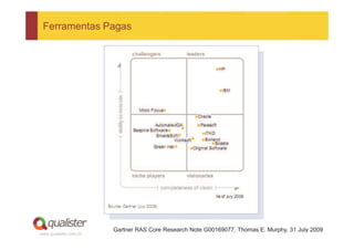 Ferramentas Pagas




                       Gartner RAS Core Research Note G00169077, Thomas E. Murphy, 31 July 2009
www.qualister.com.br
 