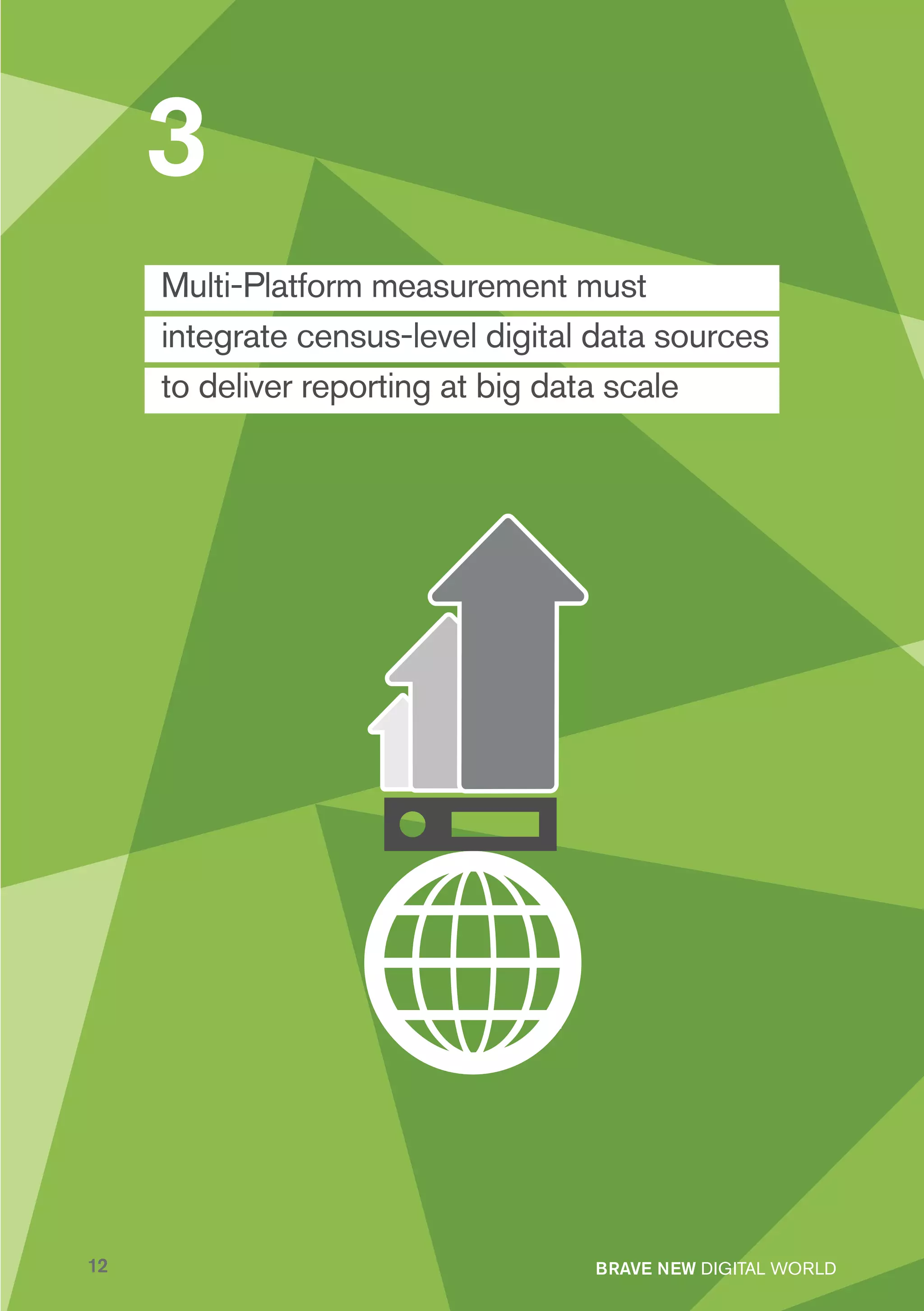 3
     Multi-Platform measurement must
     integrate census-level digital data sources
     to deliver reporting at big data scale




12                                 BRAVE NEW DIGITAL WORLD
 