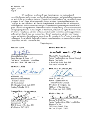 Mr. Brendan Eich
April 7, 2016
Page 2
We stand ready to enforce all legal rights to protect our trademarks and
copyrighted...