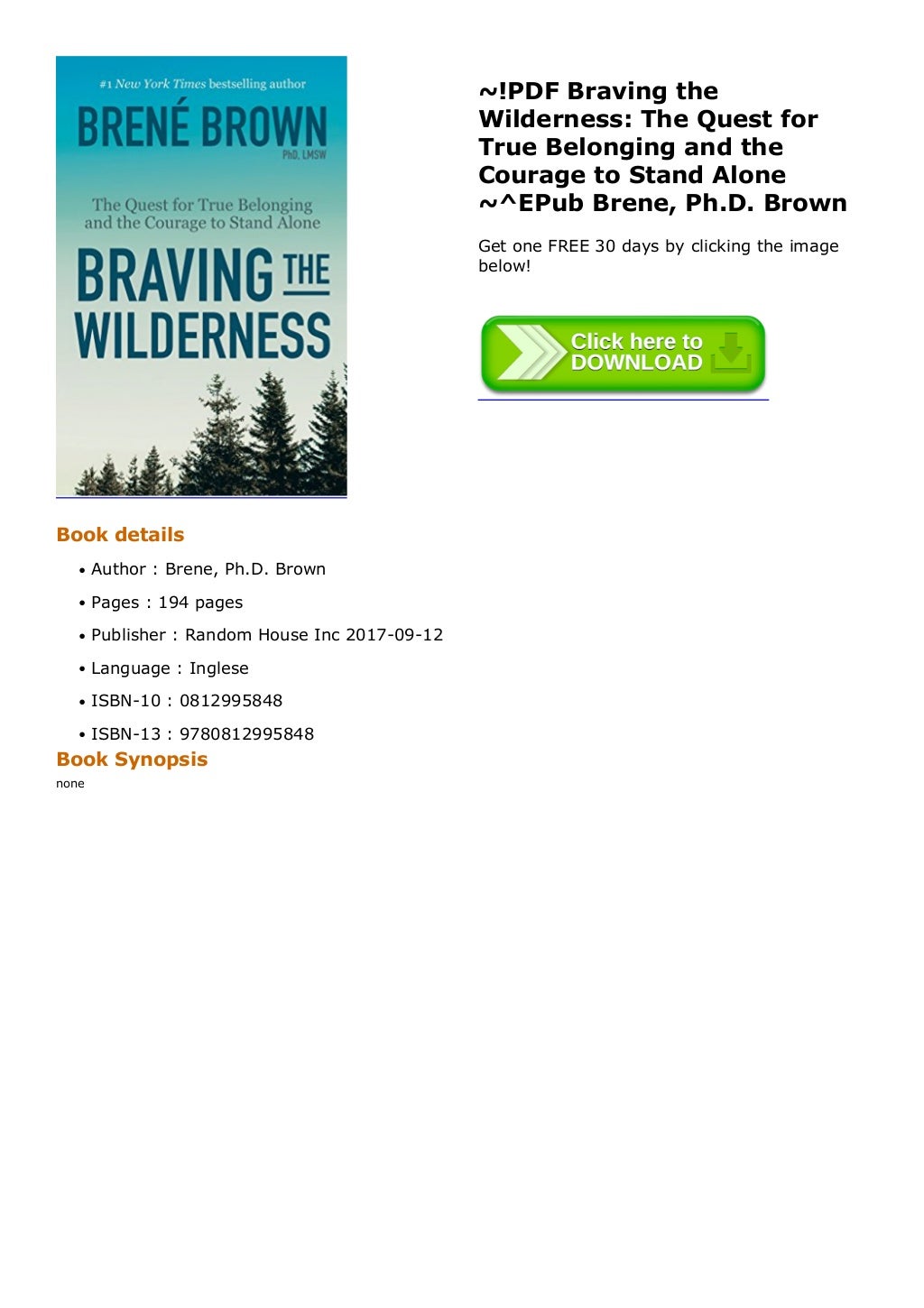 !PDF Braving the Wilderness The Quest for True Belonging and the