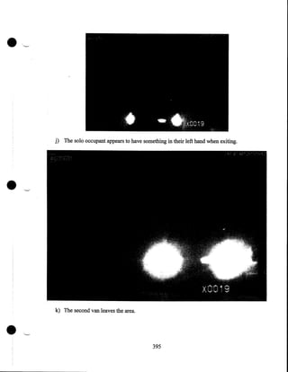 •
j) The solo occupant appears to have something in their left hand when exiting.

•

•

k) The second van leaves the area.

395

 