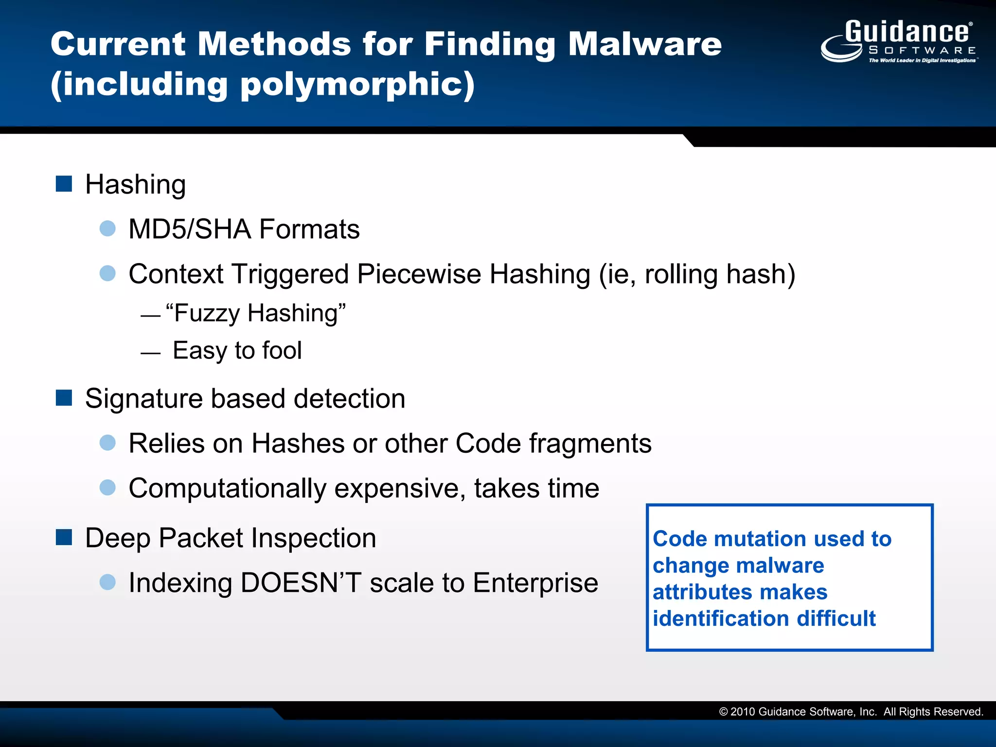 MALWARE Detection and MitigationEnCase Cybersecurity includes: