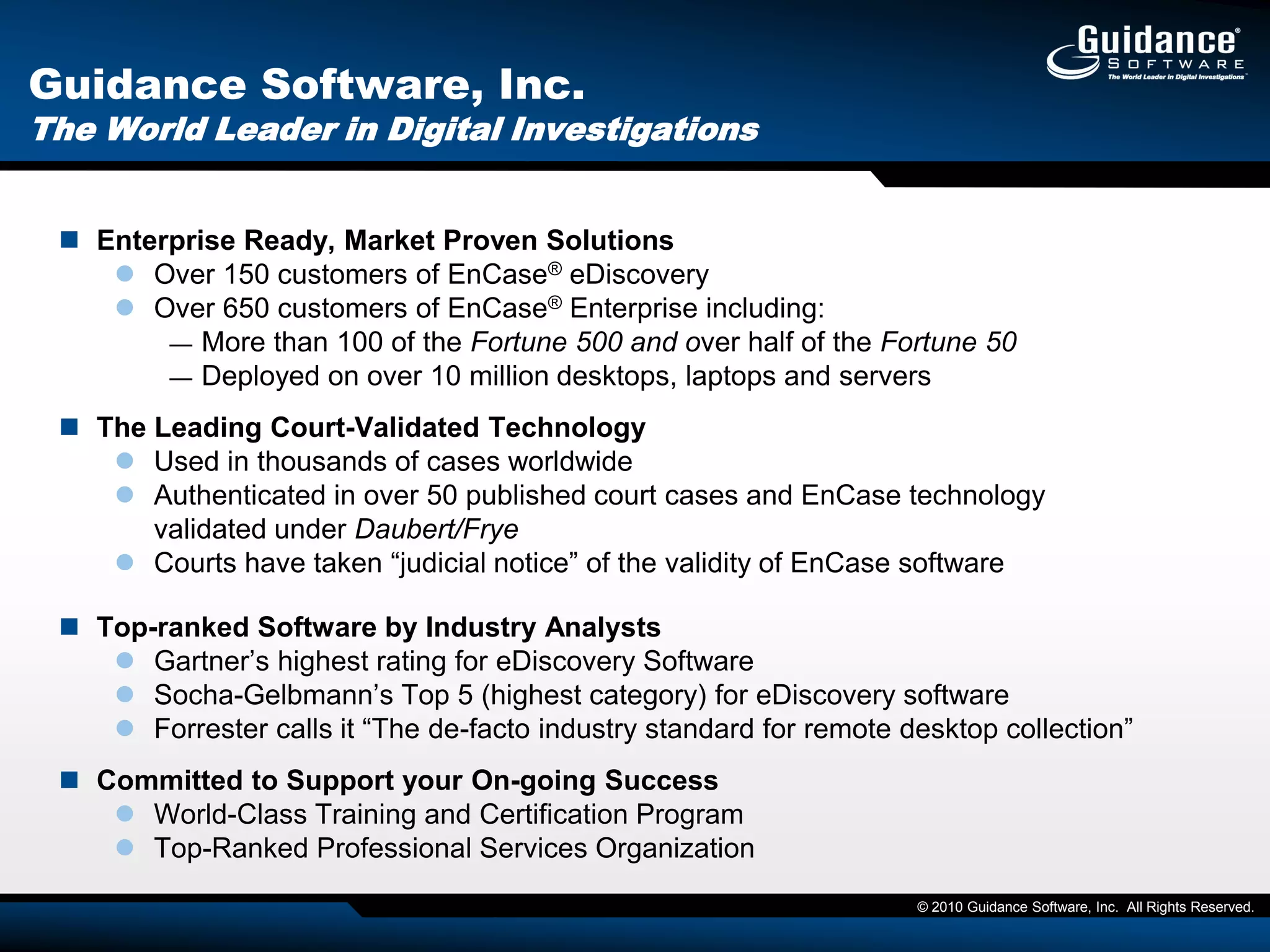 Bio20+ years of government management and program development experience within the information technology and systems integration industry,  At Guidance Software, manages strategic direction, as well as operational, sales, and business development for a growing global Government practice.Prior to Guidance Software:Vice President of Federal at ProSight Inc., responsible for overall strategic direction, as well as operations, sales and marketing components for the federal business unit. President of Tenix America and VP of Public Sector Sales for Tripwire, Inc.  Senior positions with Tumbleweed, Entrust Technologies, Inc., PLATINUM Technologies, and Legent Corp.Recognized as one of the 100 people in Government and Industry that made a positive difference in Government IT by a panel of Government and Industry leaders. Active participant in many associations that promote public-private sector information sharing and partnerships:  AFCEA, ACT/IAC and ITAA 