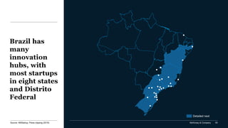 McKinsey & Company 93
Brazil has
many
innovation
hubs, with
most startups
in eight states
and Distrito
Federal
Detailed next
Source: ABStartup, Press clipping (2019)
 