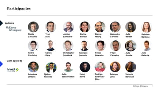 McKinsey & Company 4
Participantes
Autores
Com apoio de
Nicola
Calicchio
Amadeus
Orleans
Christopher
Craddock
Hugo
Barra
Felipe
Boaretto
Marina
Mansur
Rodrigo
Barbosa e
Silva
Filipe
Carvalho
Marcio
Fleury
Solange
Lima
Carlos
Dare
Alexandre
Carneiro
André
Coutinho
Yran
Dias
Djalma
Rezende
Julio
Vasconcellos
Julio
Galache
Jordan
Lombardi
Victoria
Bertasoli
Julia
Berbel
Julia
Broide
Gabriela
Barbosa
Conrado
Sertorio
 