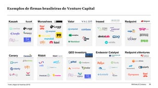 McKinsey & Company 88
Exemplos de firmas brasileiras de Venture Capital
Kaszek Monashees Valor Inseed Redpoint
Canary Ribbit
QED Investors Endeavor Catalyst Redpoint eVentures
Fonte: artigos da imprensa (2019)
 