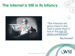 The Internet is Still in its Infancy 
“The Internet will 
grow more in the 
next 5 years than it 
has in the last 25 
years combined!” 
Ray Kurzweil 
©2014 WSI. All rights reserved. 
 