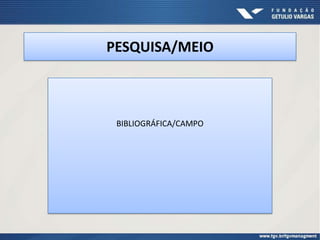 PESQUISA/MEIO



 BIBLIOGRÁFICA/CAMPO
 