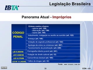 Legislação Brasileira


Panorama Atual - Impróprios




                     Fonte: www.truzzi.com.br

            38                                  CON – A3
 
