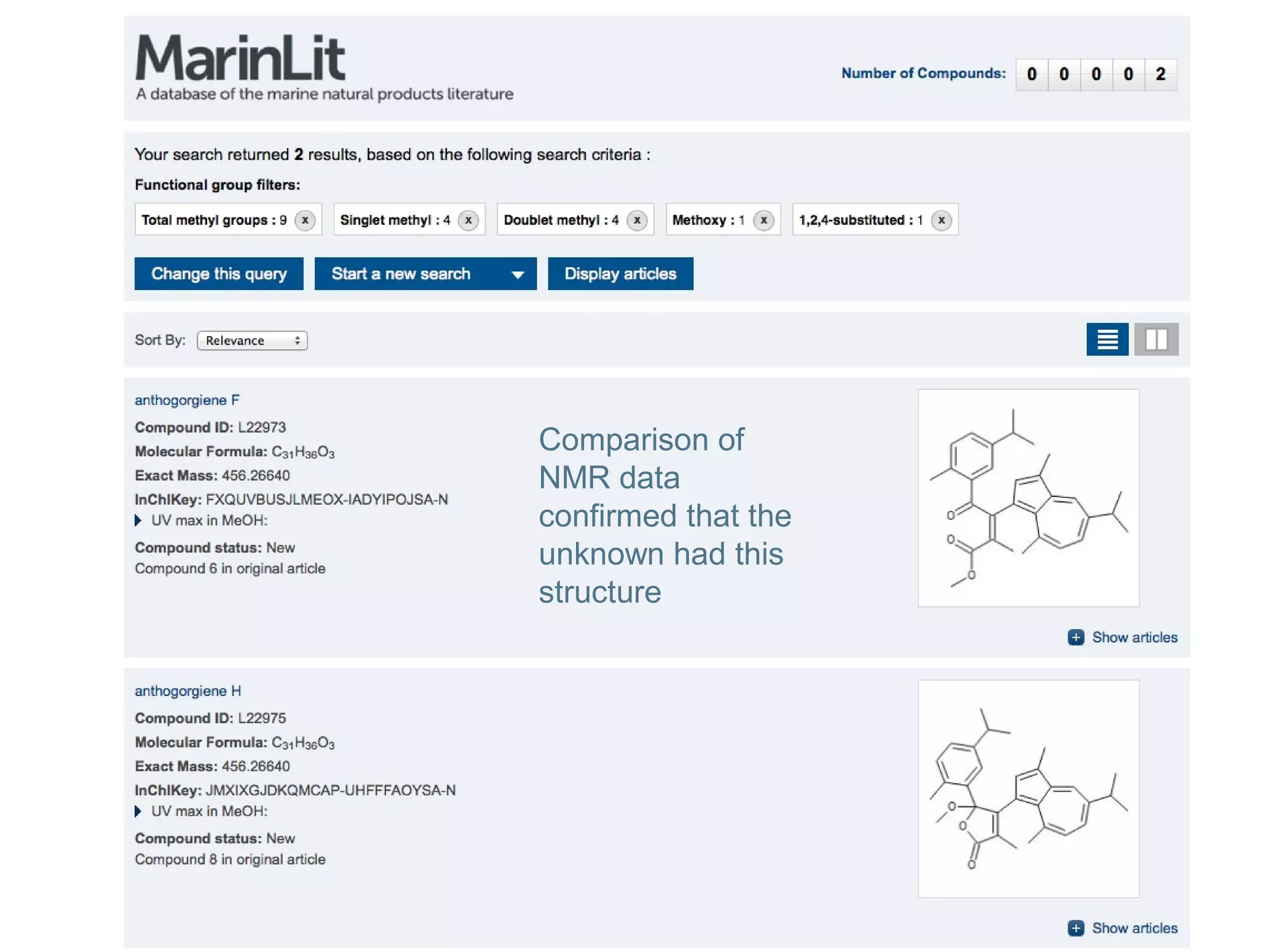 Comparison of
NMR data
confirmed that the
unknown had this
structure
 