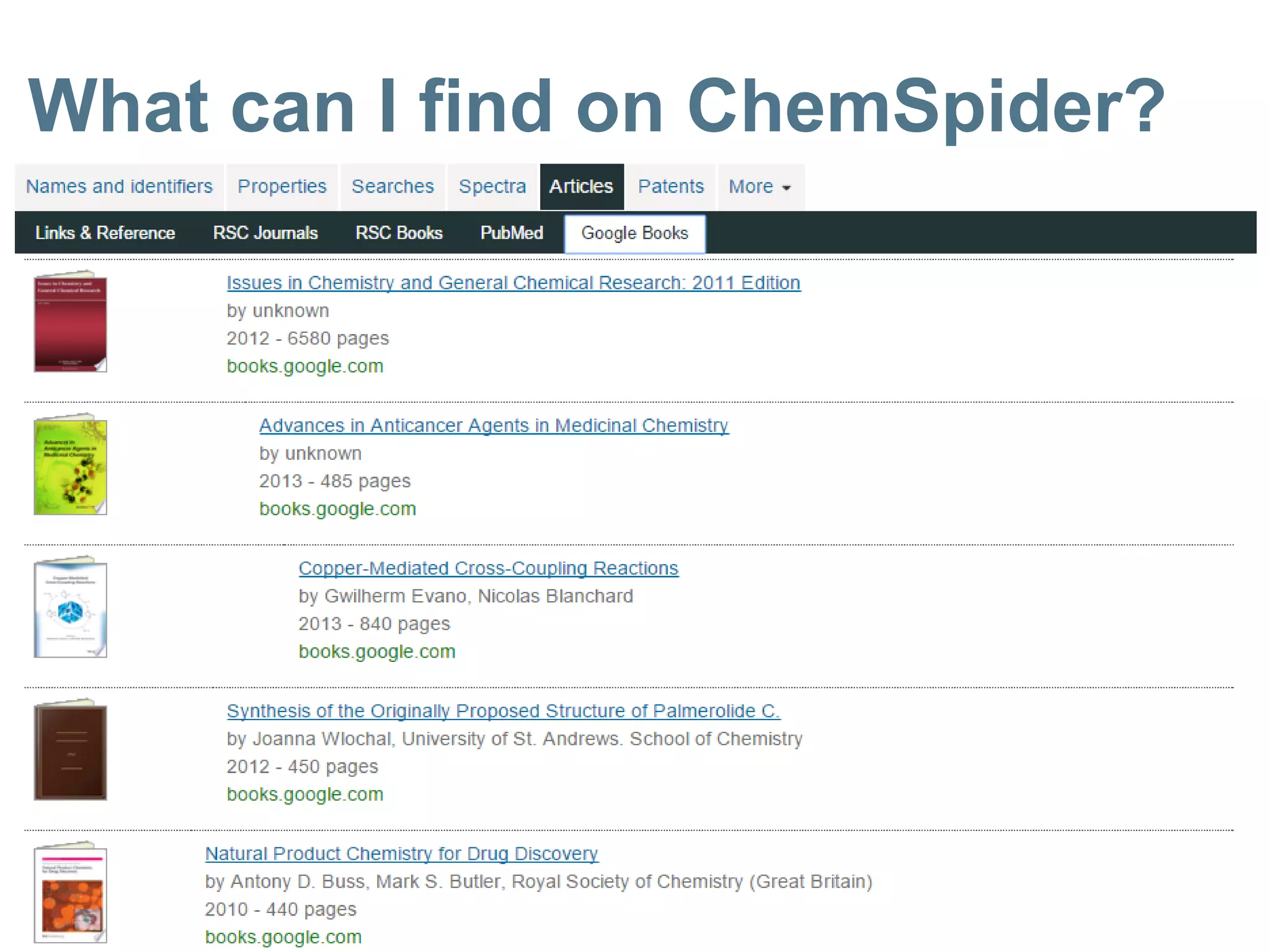 What can I find on ChemSpider?
 