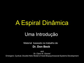 A Espiral Dinâmica Material  baseado no trabalho de  Dr. Don Beck Uma Introdução and Dr. Clare W. Graves’ Emergent, Cyclic...