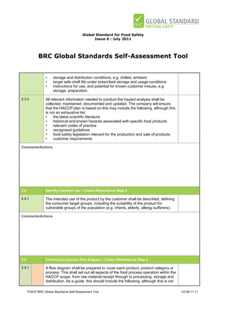 BRC Global Standards Self-Assessment Tool for Food Safety Issue 6. | PDF