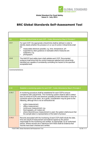 BRC Global Standards Self-Assessment Tool for Food Safety Issue 6. | PDF