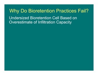 Why Do Bioretention Practices Fail?
Undersized Bioretention Cell Based on
Overestimate of Infiltration Capacity
 