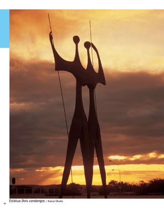 Setor Militar Urbano                                                                 Urban Military Sector

        	         Seguindo em frente pelo Eixo Monumental, o setor                           	         On moving ahead through the Monumental Axis, this
        fica à direita, depois da Catedral Rainha da Paz. Construído                         sector is on the right, after the Queen of Peace Cathedral.
        no período dos governos militares, reúne igreja, setor de                            Built in the military government period, it joins the church,
        moradia para os servidores e também clubes diferenciados                             dwelling sector for servants and also differentiated clubs,
        conforme a patente dos associados, além de hotel, hospital e                         according to the privilege of associates, in addition to a
        até uma quadra residencial só para oficiais generais. O prédio                       hotel, hospital and even a residential block just for generals.
        do auditório tem o formato da letra M, de militar. E, marcados                       The auditorium structure is in the format of the letter M, for
        por fora em viga de concreto, os 10 territórios militares do                         Military. Moreover, Brazil’s 10 military territories are marked
        País. Na pista de desfiles, mastro para as bandeiras dos 27                          outside a concrete beam. On the parade floor, there is a mast
        Estados, que só são hasteadas em ocasiões festivas. Já a pista                       for the flags of the 27 states, only raised on festive occasions.
        larga do SMU pode ser utilizada numa emergência para pouso                           The wide SMU lane can be employed in emergencies for
        de aeronaves militares, pois os postes de iluminação têm                             landing military aircraft, since the light posts have their own
        mecanismo próprio para viabilizar uma praça de guerra. Outro                         mechanism to make a war square viable. Another detail is the
        detalhe: o eco natural da concha formada pelo palanque para                          natural echo of the semidome formed by the grandstand for
        assistir a desfiles tem a forma do punho de uma espada da                            watching parades is in the form of a sword handle, with an
        qual a lâmina seria o obelisco. Coisas da genial pena de Oscar                       obelisk blade. One more stroke of genius sketched in quill by
        Niemeyer.                                                                            Oscar Niemeyer.

        Feira dos Importados                                                                 Imported Goods Trade Fair

        	       É um dos lugares mais visitados pelos turistas,                              	         The Paraguaizinho or Paraguay Fair is one of the
        conhecida como Paraguaizinho ou Feira do Paraguai. Tem                               most frequently visited locations by tourists. It displays much
        mercadoria de procedência variada, muito diversificada e de                          diversified goods from different places, and all of good quality.
        toda qualidade. Passou por uma grande reforma física para                            It was physically renovated to expand facilities to meet the
        compatibilizar as instalações com a movimentação.                                    movement.




Catedral Metropolitana | Alexandre Wittboldt   Palácio do Itamaraty | Sérgio Alberto Alves                Cabeça clava de JK | Cristiano D. Moura
                                                                                                                                                                 47
 