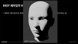 BRDF 셰이딩의 R채널을 기준으로?

• BRDF 셰이딩으로 얻어지는 것은 피부 속으로 RGB 각각의 빛이 투과하는 양.
 