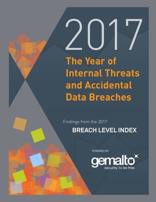 2017The Year of
Internal Threats
and Accidental
Data Breaches
BREACH LEVEL INDEX
Findings from the 2017
POWERED BY
 