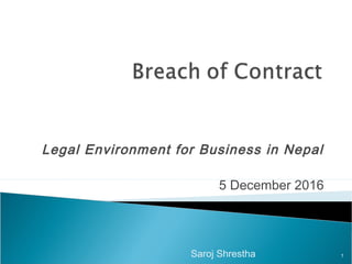 Legal Environment for Business in Nepal
5 December 2016
Saroj Shrestha 1
 