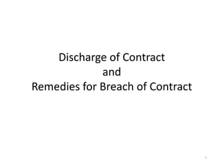 1
Discharge of Contract
and
Remedies for Breach of Contract
 