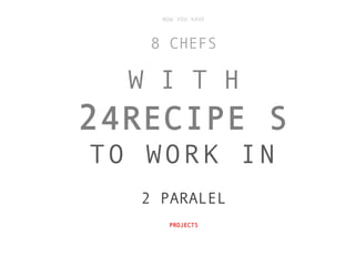 NOW YOU HAVE



   8 CHEFS

  W I T H
2 4RECIPE S
TO WORK IN
   2 PARALEL
      PROJECTS
 