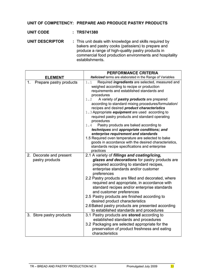 Bread and pastry production nc ii PDF