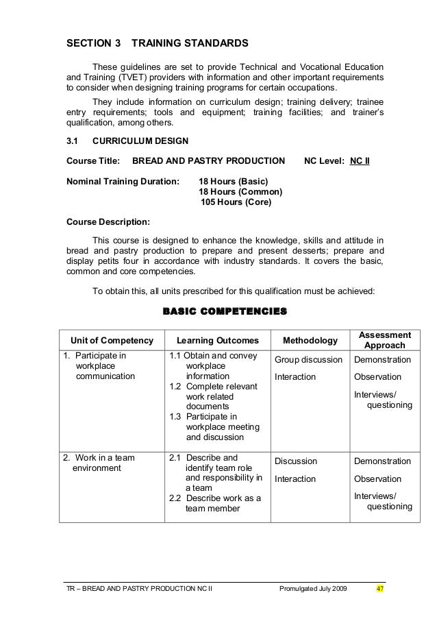 Bread and pastry production nc ii