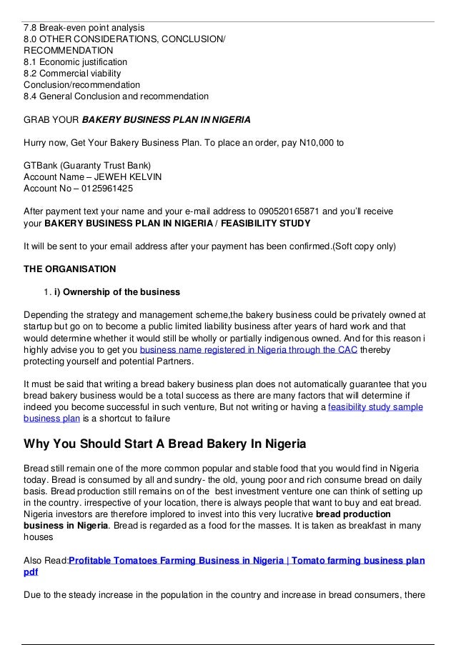 bread bakery business plan in nigeria business plan for bakery pdf
