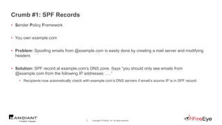 Copyright © FireEye, Inc. All rights reserved.5
Crumb #1: SPF Records
• Sender Policy Framework
• You own example.com
• Pr...