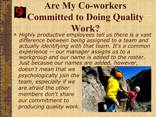 Are My Co-workers Committed to Doing Quality Work? <ul><li>Highly productive employees tell us there is a vast difference ...