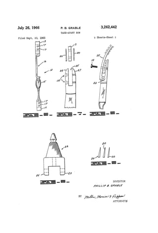 July 26, 1966 P‘ B. GRABLE 3,262,442 
TAKE-APART BOW 
Filed Sept, 20, 1965 2 Sheets-Sheet 2 
2o 20 
3.:- E _- E . 
INVENTOR 
ATTORNEYS 
 