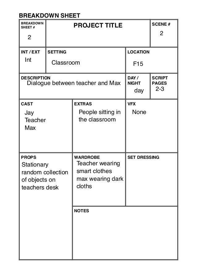breakdown sheet 2