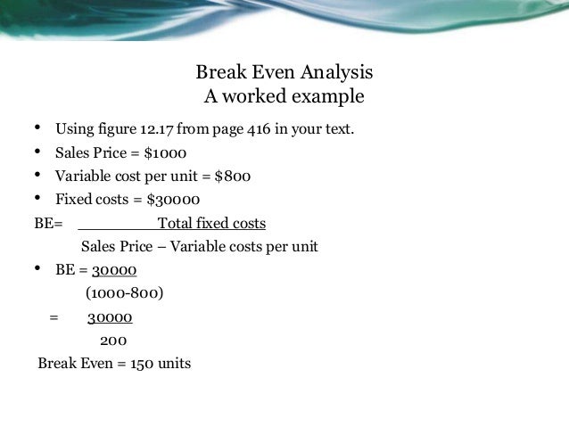 break even analysis formula