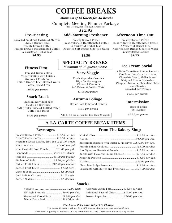 Breakfast & Coffee Break Menus